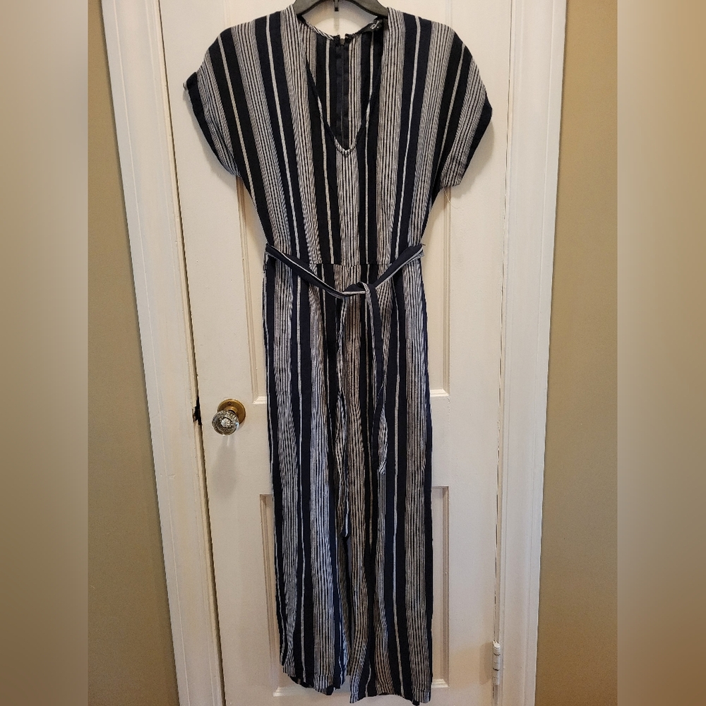 Rails Angela Mediterranean Striped Cropped Linen Jumpsuit Women's Size Small